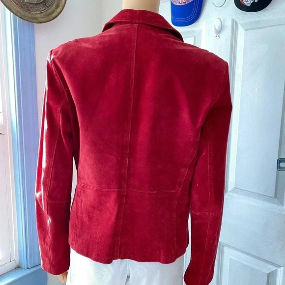 New York & Company 100% Leather Sued Red Jacket/Blazer Women Size 12 Pockets - Picture 2 of 7